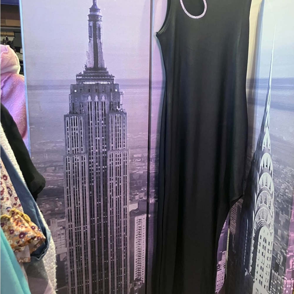 Black Sleeveless Maxi Dress with Silver Accent